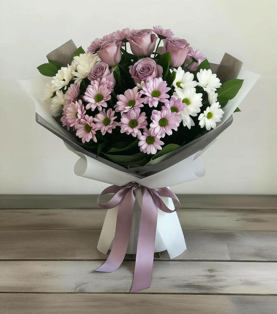 Букет цветов из: Хризантемы и Розы в Новой Пролетарке