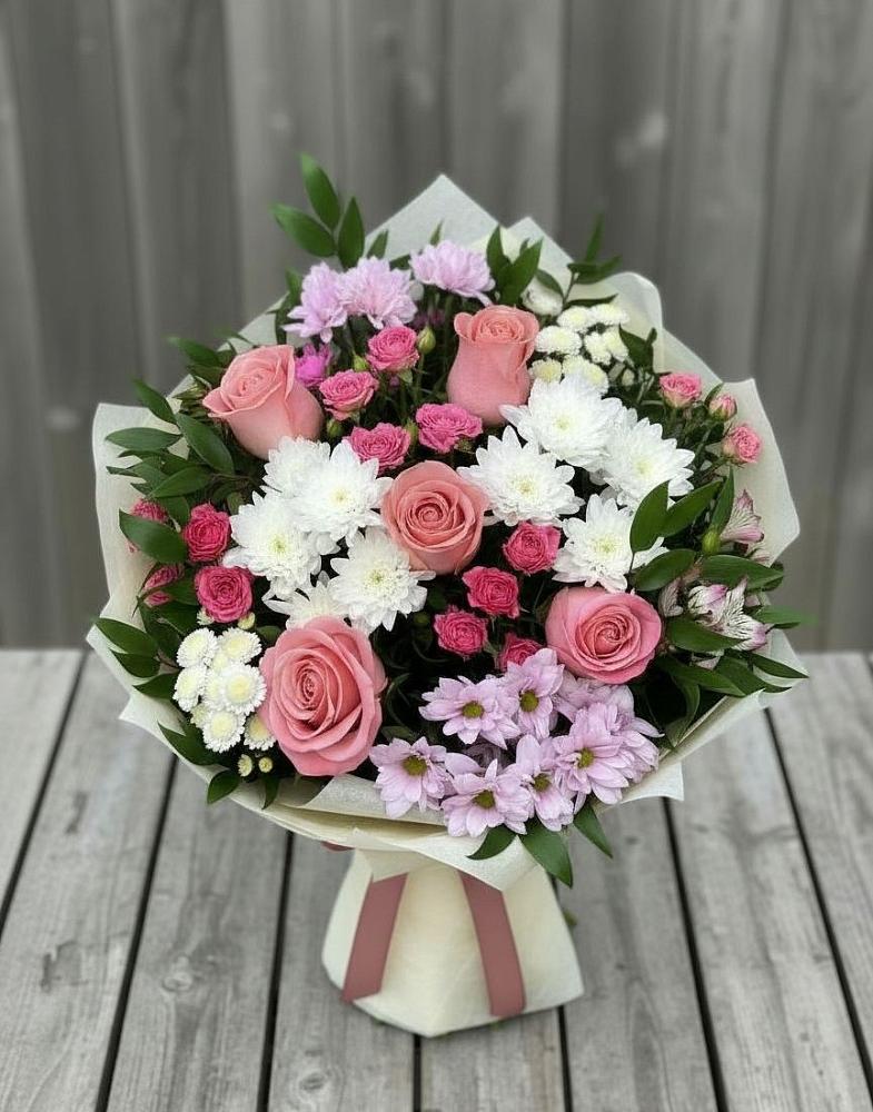 Букет цветов из: Альстромерии, Гвоздики, Розы и Хризантемы в Новой Пролетарке