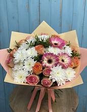 Букет цветов из:  Розы, Герберы и Хризантемы в Новой Пролетарке