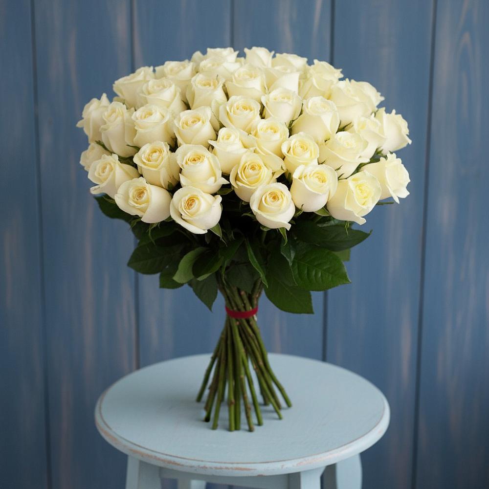 Букет 51 Белая роза Эдлесс Лав в Новой Пролетарке