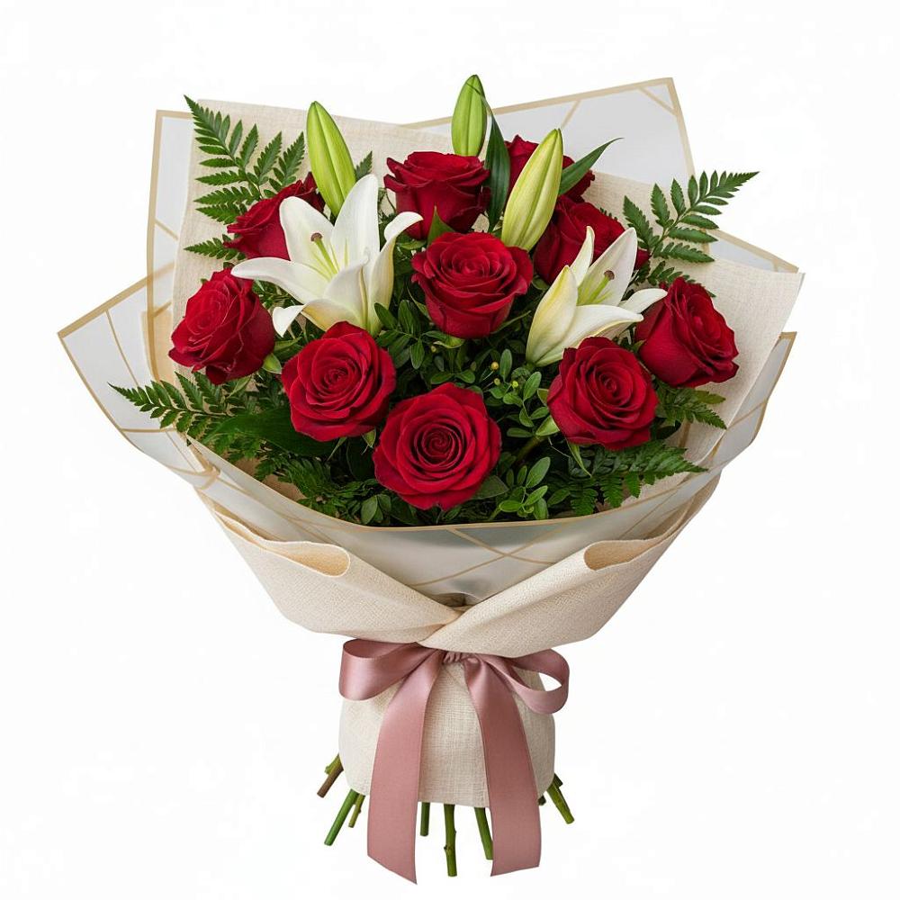 Букет цветов из: Лилии и Розы в Новой Пролетарке