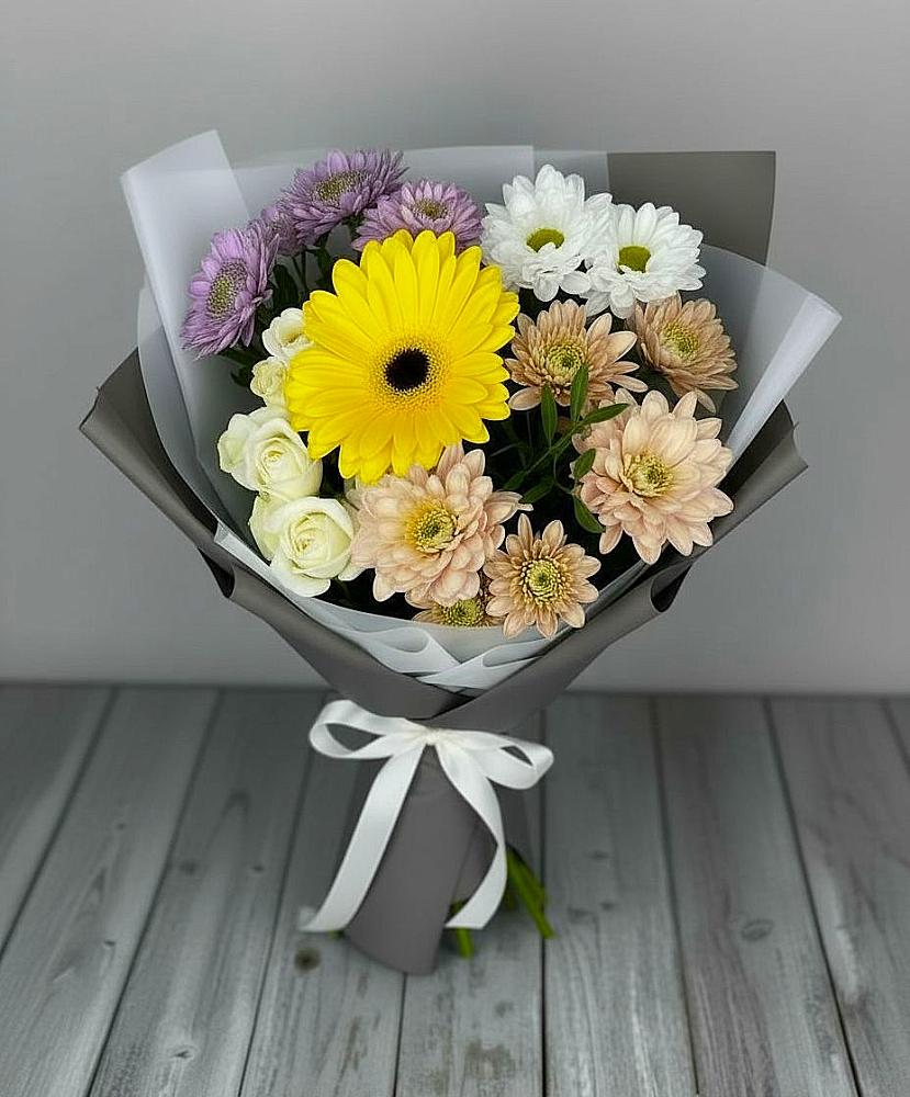 Букет цветов из: Розы, Герберы и Хризантемы в Новой Пролетарке