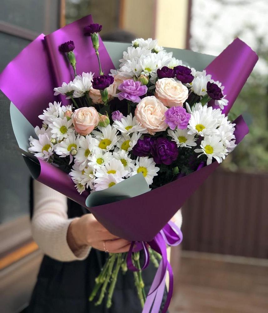 Букет цветов из: Хризантемы, Гвоздики и Розы в Новой Пролетарке