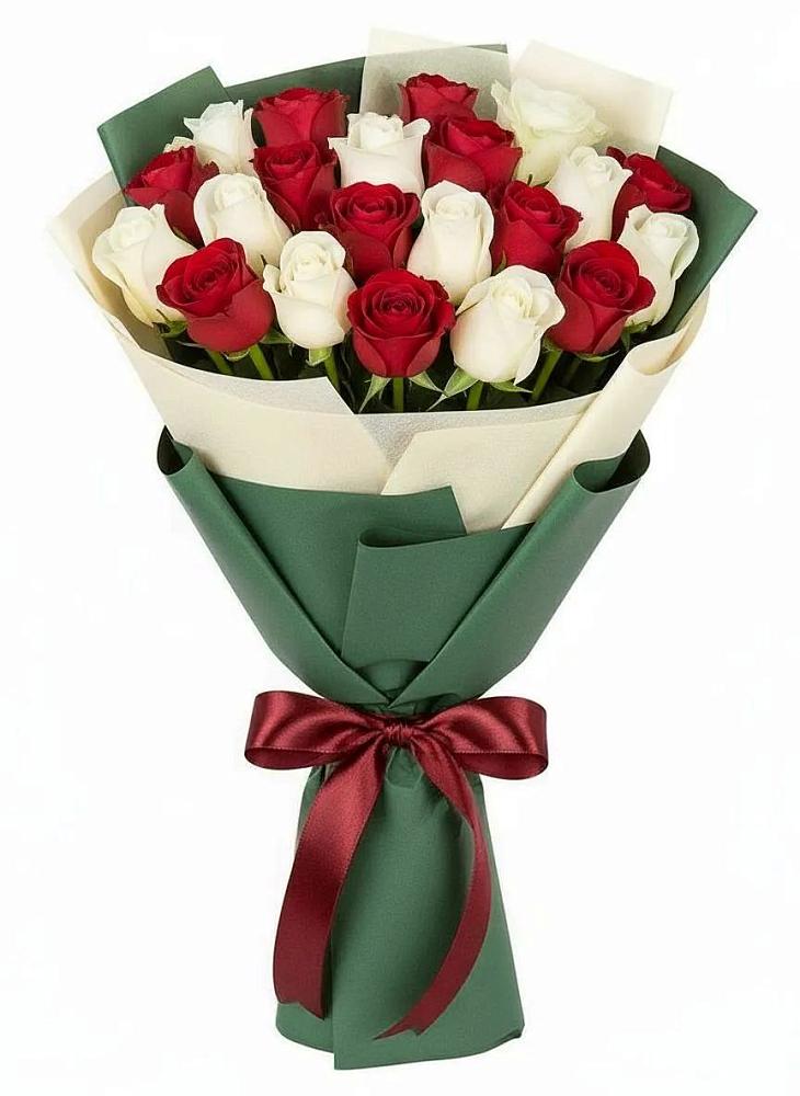 Букет Микс из красных и белых роз в Новой Пролетарке