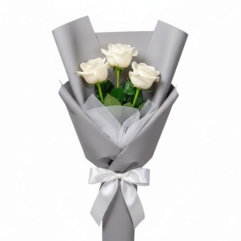 Букет 3 белые розы в Новой Пролетарке
