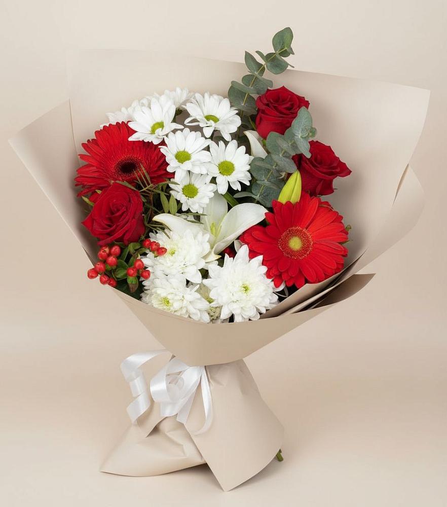 Букет цветов из: Розы, Хризантемы, Герберы и Лилии в Новой Пролетарке