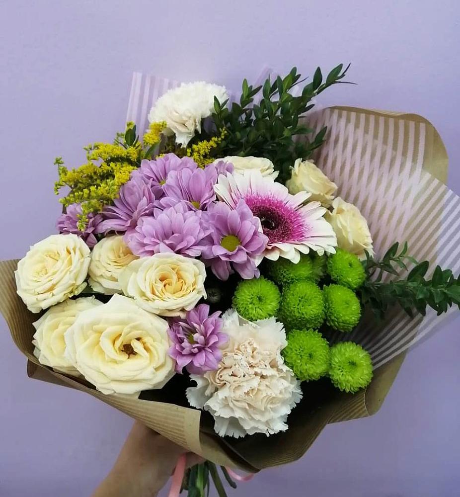 Букет цветов из: Хризантемы, Розы, Гвоздики и Герберы в Новой Пролетарке