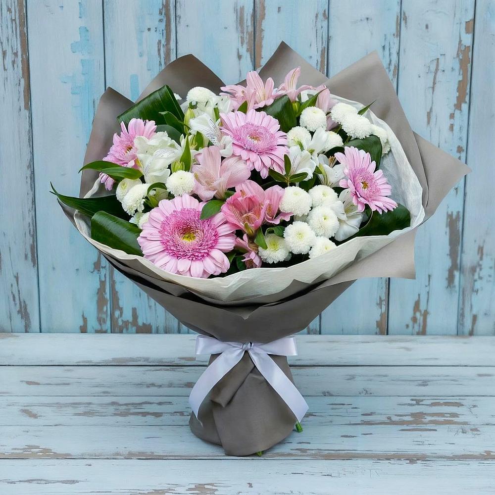 Букет цветов из: Герберы, Альстромерии и Хризантемы в Новой Пролетарке