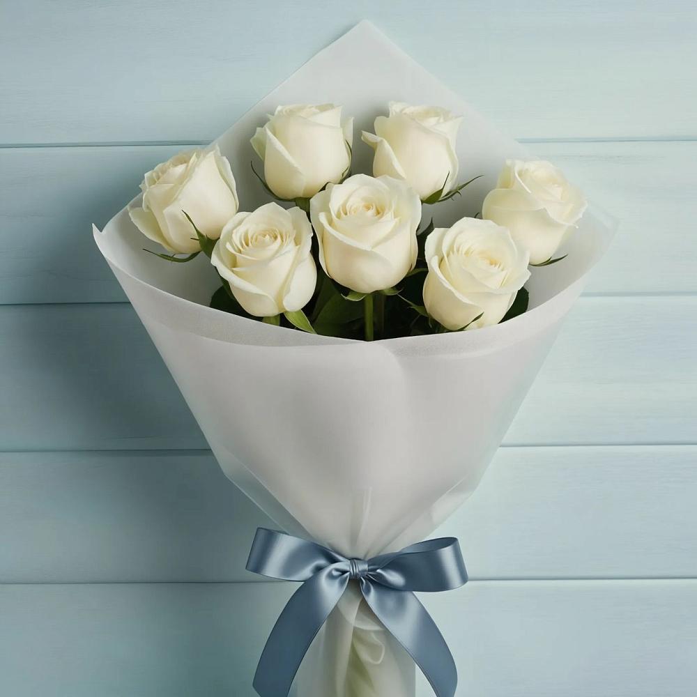 Букет 7 Белых роз Эдлесс Лав в Новой Пролетарке