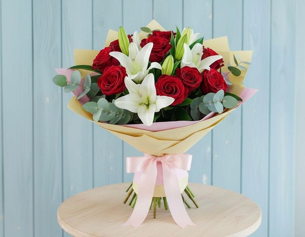 Букет цветов из: Лилии и Розы в Новой Пролетарке